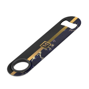 Elegant Modern Monogrammed Marble Black Gold Speed Flessenopener