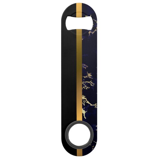 Elegant Modern Monogrammed Marble Black Gold Speed Flessenopener (Achterkant)