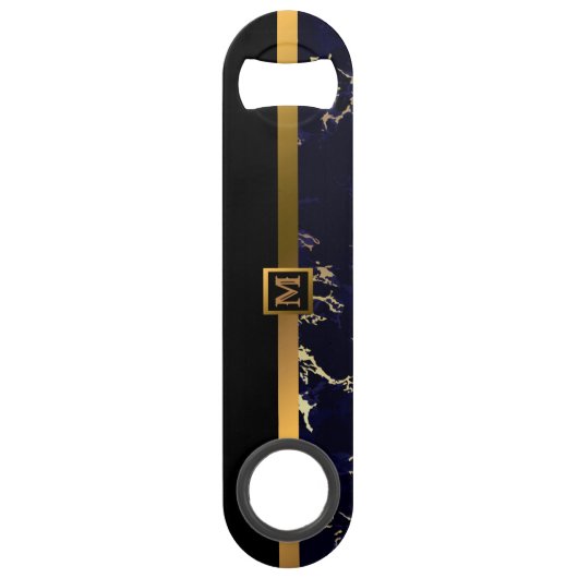 Elegant Modern Monogrammed Marble Black Gold Speed Flessenopener (Voorkant)