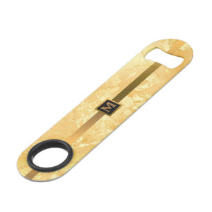 Elegant Modern Monogrammed Marble Black Gold Speed Flessenopener