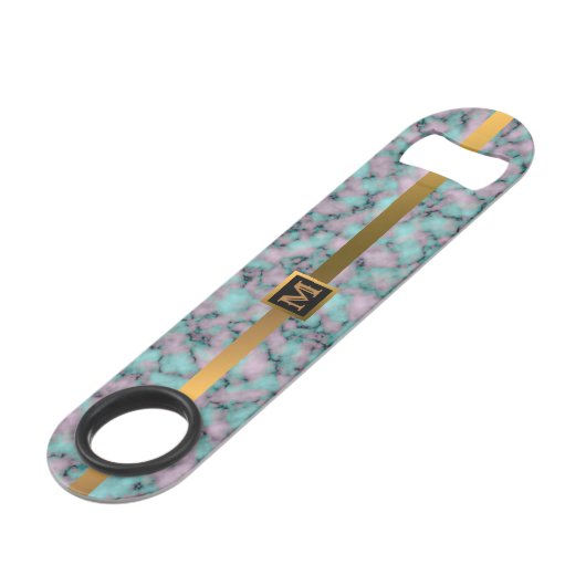 Elegant Modern Monogrammed Marble Black Gold Speed Flessenopener (Voorkant Gekanteld)