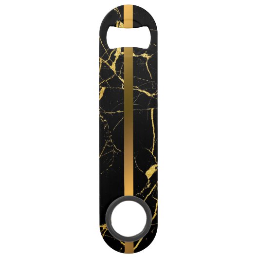 Elegant Modern Monogrammed Marble Black Gold Speed Flessenopener (Achterkant)