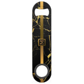 Elegant Modern Monogrammed Marble Black Gold Speed Flessenopener (Voorkant)