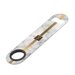 Elegant Modern Monogrammed Marble Black Gold Speed Flessenopener