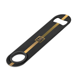 Elegant Modern Monogrammed Marble Black Gold Speed Flessenopener