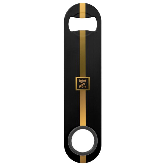 Elegant Modern Monogrammed Marble Black Gold Speed Flessenopener (Voorkant)
