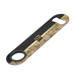 Elegant Modern Monogrammed Marble Black Gold Speed Flessenopener