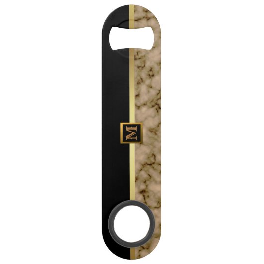 Elegant Modern Monogrammed Marble Black Gold Speed Flessenopener (Voorkant)
