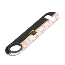 Elegant Modern Monogrammed Marble Black Gold Speed Flessenopener