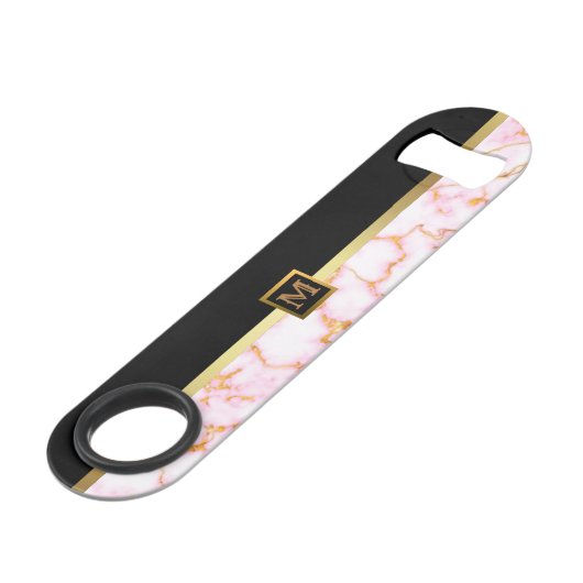 Elegant Modern Monogrammed Marble Black Gold Speed Flessenopener (Voorkant Gekanteld)