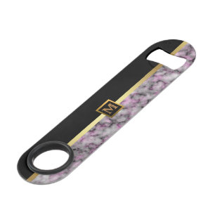 Elegant Modern Monogrammed Marble Black Gold Speed Flessenopener