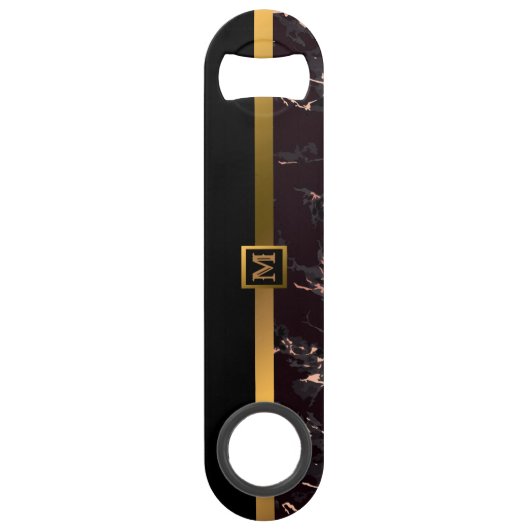 Elegant Modern Monogrammed Marble Black Gold Speed Flessenopener (Voorkant)