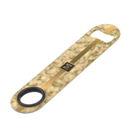 Elegant Modern Monogrammed Marble Black Gold Speed Flessenopener