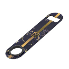 Elegant Modern Monogrammed Marble Black Gold Speed Flessenopener