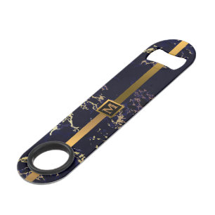 Elegant Modern Monogrammed Marble Black Gold Speed Flessenopener