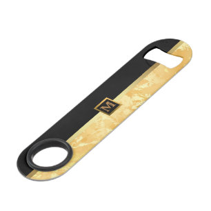 Elegant Modern Monogrammed Marble Black Gold Speed Flessenopener