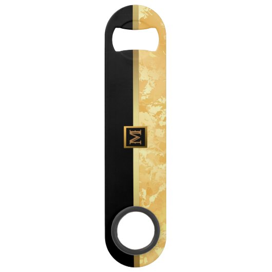 Elegant Modern Monogrammed Marble Black Gold Speed Flessenopener (Voorkant)