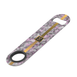 Elegant Modern Monogrammed Marble Black Gold Speed Flessenopener