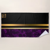 Elegant Modern Monogrammed Marble Black Gold Strandlaken (Voorkant)