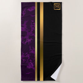 Elegant Modern Monogrammed Marble Black Gold Strandlaken