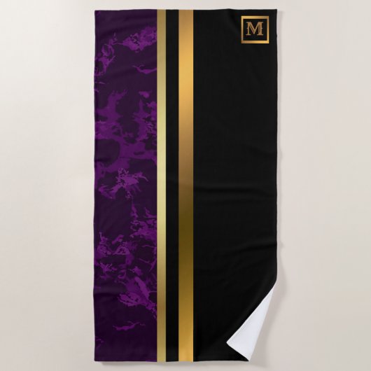 Elegant Modern Monogrammed Marble Black Gold Strandlaken (Voorkant)