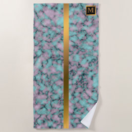 Elegant Modern Monogrammed Marble Black Gold Strandlaken