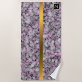 Elegant Modern Monogrammed Marble Black Gold Strandlaken