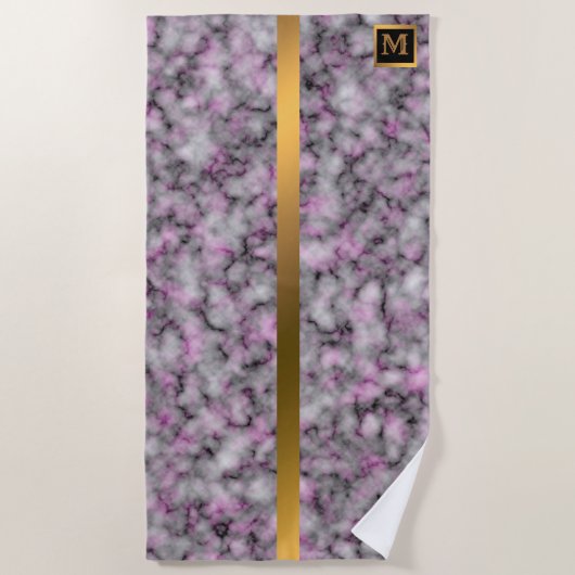 Elegant Modern Monogrammed Marble Black Gold Strandlaken (Voorkant)
