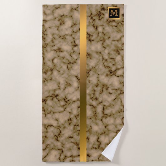 Elegant Modern Monogrammed Marble Black Gold Strandlaken (Voorkant)