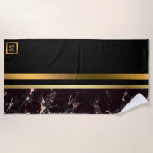 Elegant Modern Monogrammed Marble Black Gold Strandlaken (Voorkant)