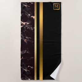 Elegant Modern Monogrammed Marble Black Gold Strandlaken