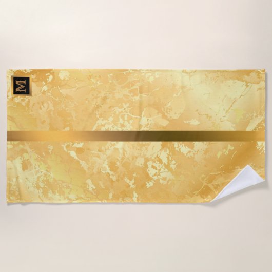 Elegant Modern Monogrammed Marble Black Gold Strandlaken (Voorkant)