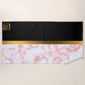 Elegant Modern Monogrammed Marble Black Gold Strandlaken (Voorkant)