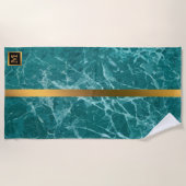Elegant Modern Monogrammed Marble Black Gold Strandlaken (Voorkant)