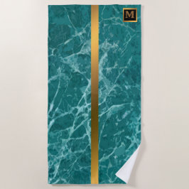 Elegant Modern Monogrammed Marble Black Gold Strandlaken
