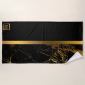 Elegant Modern Monogrammed Marble Black Gold Strandlaken (Voorkant)