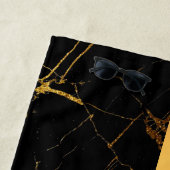 Elegant Modern Monogrammed Marble Black Gold Strandlaken (In situ)