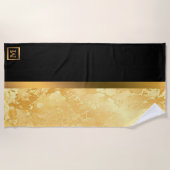 Elegant Modern Monogrammed Marble Black Gold Strandlaken (Voorkant)