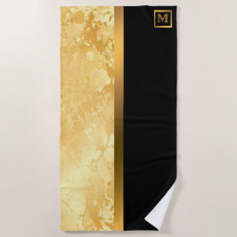Elegant Modern Monogrammed Marble Black Gold Strandlaken