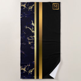 Elegant Modern Monogrammed Marble Black Gold Strandlaken