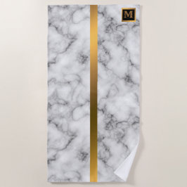 Elegant Modern Monogrammed Marble Black Gold Strandlaken