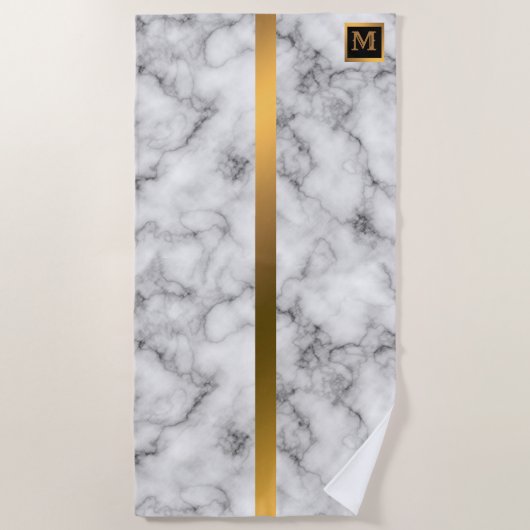 Elegant Modern Monogrammed Marble Black Gold Strandlaken (Voorkant)