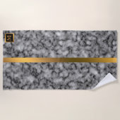 Elegant Modern Monogrammed Marble Black Gold Strandlaken (Voorkant)