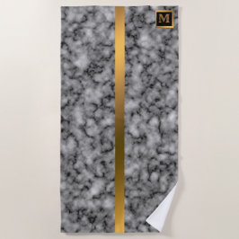 Elegant Modern Monogrammed Marble Black Gold Strandlaken