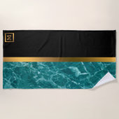 Elegant Modern Monogrammed Marble Black Gold Strandlaken (Voorkant)