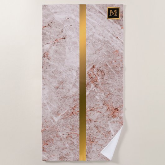 Elegant Modern Monogrammed Marble Black Gold Strandlaken (Voorkant)