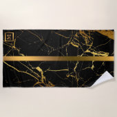 Elegant Modern Monogrammed Marble Black Gold Strandlaken (Voorkant)