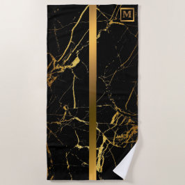 Elegant Modern Monogrammed Marble Black Gold Strandlaken