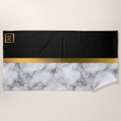 Elegant Modern Monogrammed Marble Black Gold Strandlaken (Voorkant)
