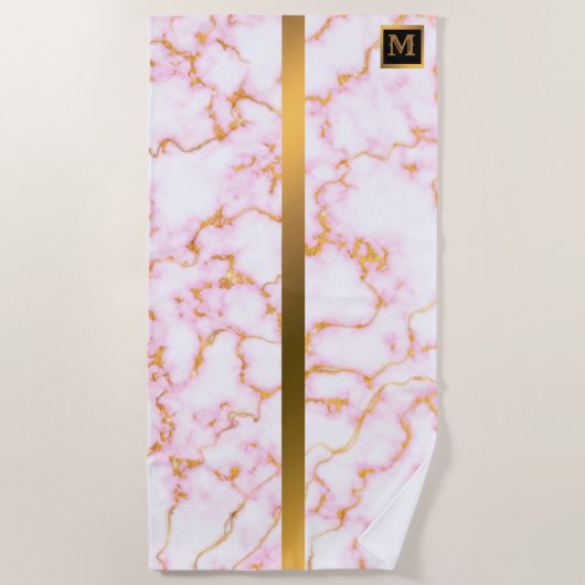 Elegant Modern Monogrammed Marble Black Gold Strandlaken (Voorkant)
